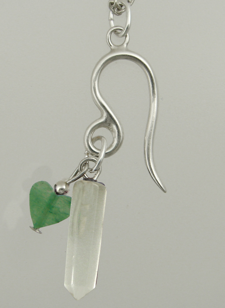 Sterling Silver Leo Pendant Necklace With an Clear Crystal And Green Heart
